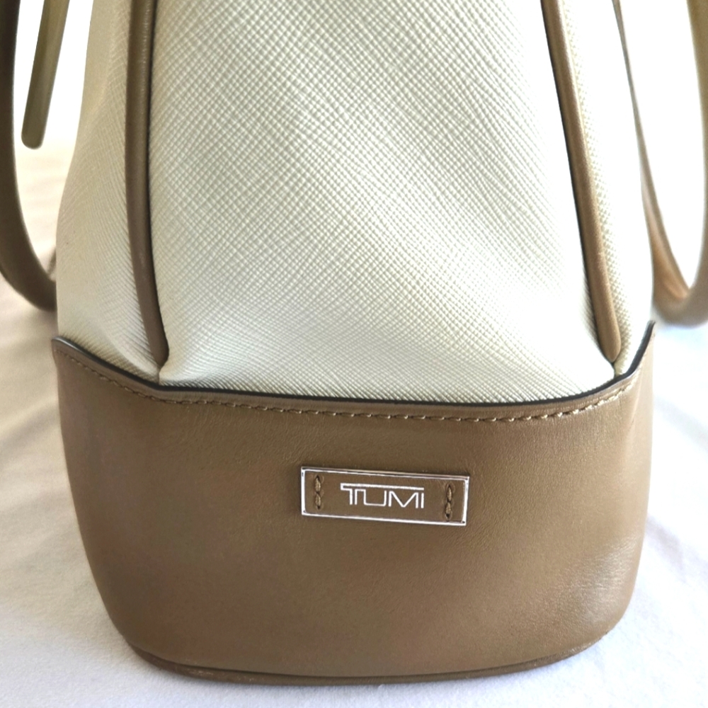 New! Tumi Verona Double Zip Satchel Villa Bag Purse SAND COATED Twill - Picture 5 of 14